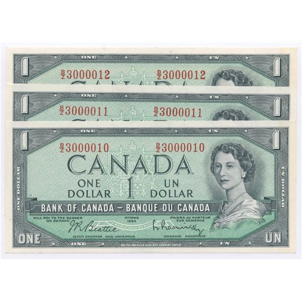 Bank of Canada $1, 1954 - Lot of 3 Consecutives