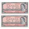 Image 1 : Bank of Canada $2, 1954 - Lot of 2 Consecutive Replacements