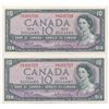 Image 1 : Bank of Canada $10, 1954 - Lot of 2 Consecutives