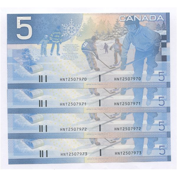 Bank of Canada $5, 2002 - Lot of 4 Consecutives