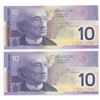 Image 2 : Bank of Canada $10, 2002 - Lot of 2