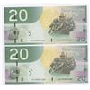 Image 1 : Bank of Canada $20, 2004 - Lot of 2 Consecutives