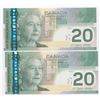 Image 2 : Bank of Canada $20, 2004 - Lot of 2 Consecutives