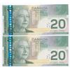 Image 2 : Bank of Canada $20, 2004 - Lot of 2 Consecutives