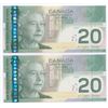 Image 2 : Bank of Canada $20, 2004 - Lot of 2 Consecutives