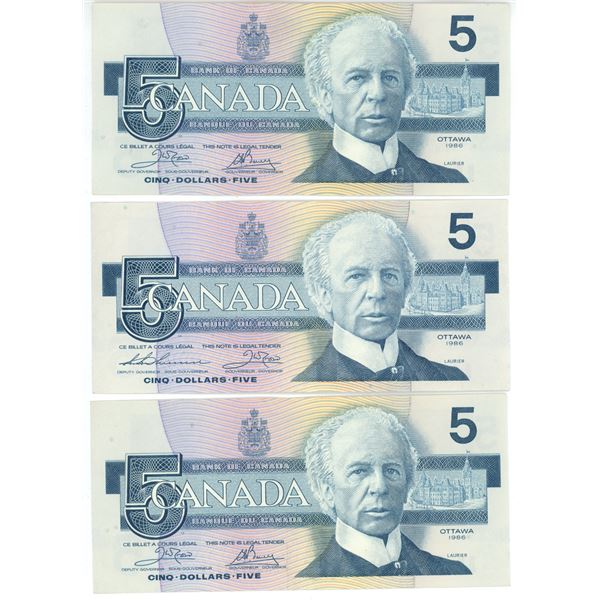 3 1986 Canadian 5 Dollar Bills Unc Schmalz Auctions 3-1986-canadian-5-dollar-bills-unc-schmalz-auctions