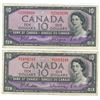 Image 2 : 2 - 1954 Canadian 10 dollar bills