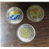 Image 1 : Lot of 3 Canadian toonie ( 2000 knowledge 2019 D-Day, 2017 glow in the dark northern lights)