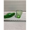 Image 1 : Uranium glass measuring cup and green glass serving dish