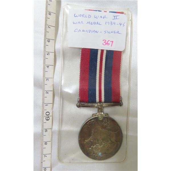 Canadian World War II War Medal 1939 – 45. Silver. The Silver medal was only awarded to Canadians. I