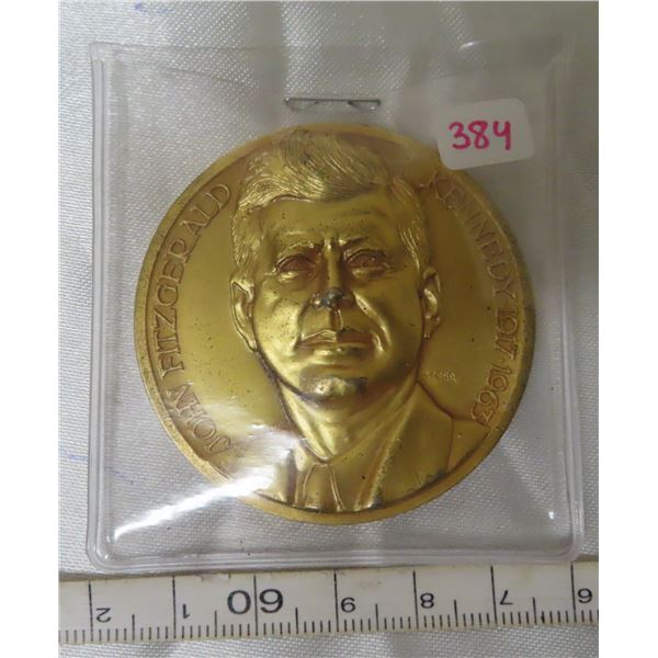 John Fitzgerald Kennedy brass medal. 1917 – 1963. Ultra High Relief. Massive 50mm.