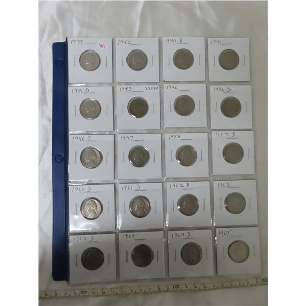 Lot of 20 U.S. Jefferson Nickels. Includes 1939, 1940, 1940D, 1941, 1941D, 1943 Silver, 1946, 1946D,