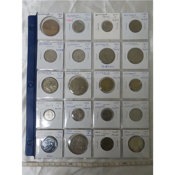 Lot of 20 coins from Australia (including dollar & 2 dollar coins), Fiji and New Zealand (including 