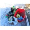 Image 1 : tote of gardening supplies - pots, watering cans, etc.