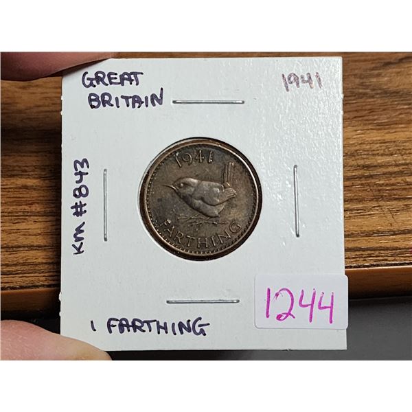 1941 Great Britain farthing coin