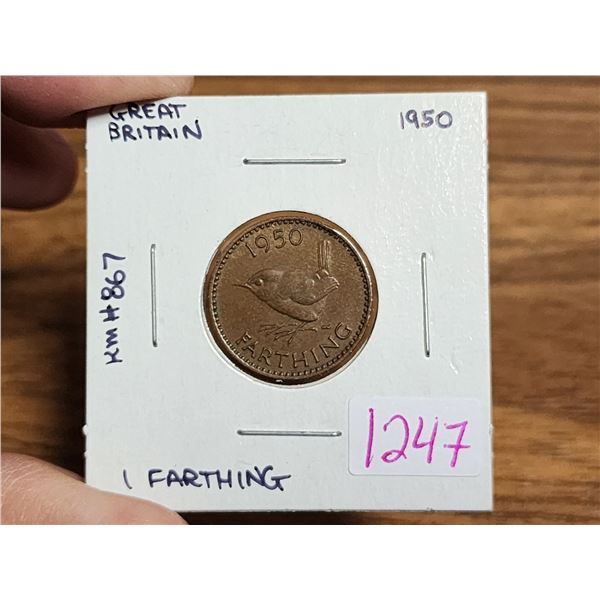 1950 Great Britain farthing coin