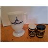 Image 1 : Vintage Walt Disney World Mug Milk Glass Cup and Vintage Las Vegas Brown Barrel Salt and Pepper Shak