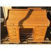 Image 1 : vintage double pedestal roll top desk - no key, some pieces loose - 60"x33"x50"H