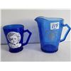 Image 1 : Cobalt blue, Shirley Temple pitcher - 4.5" and cup 3.5"