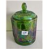 Image 1 : Green carnival glass candy dish, with lid - 7.5"