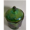 Image 3 : Green carnival glass candy dish, with lid - 7.5"
