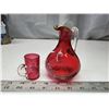 Image 2 : Cranberry colored glass, Mary Gregory pitcher and small cup