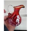 Image 5 : Cranberry colored glass, Mary Gregory pitcher and small cup