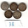 Image 1 : LOT OF 5, VICTORIAN, 5 CENT PIECES, SILVER