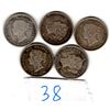 Image 2 : LOT OF 5, VICTORIAN, 5 CENT PIECES, SILVER