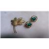 Image 1 : GOLDTONE CORO BROACH AND UNMARKED MALACHITE EARINGS