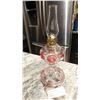 Image 1 : CRANBERRY AND CLEAR, MINI COAL OIL LAMP WITH CHIMNEY