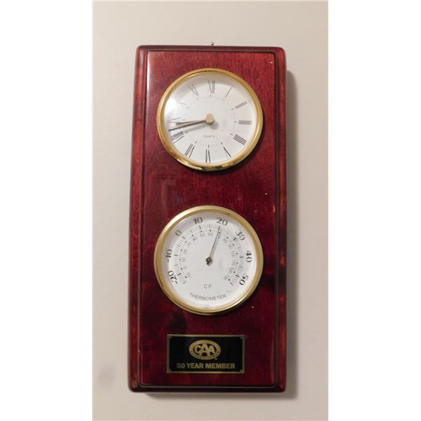 CAA ,50 YEAR, MEMBER CLOCK AND THERMOMETER WALL HANGING