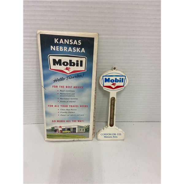 Mobile oil service station promo thermometer c/w map