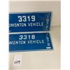 Image 3 : 2 1972 Edmonton Vehicle plates 3318 & 3319 9" x 3 1/2"