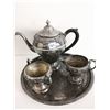 Image 1 : Silver plated - Teapot, cream n sugar bowls, w/ tray
