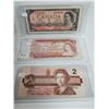 Lot of 3 - Canadian 2 dollar bills - 1954, 1974 and 1986