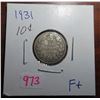 Image 1 : 1931 canadian silver 10 cent  coin