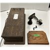 Image 1 : Long box, oak telephone and parts - sold as is