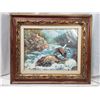 Image 1 : "Grizzly Fight" landscape framed glass picture - 30"x25"H