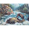 Image 2 : "Grizzly Fight" landscape framed glass picture - 30"x25"H