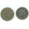 Image 1 : Colombia 1974 1 peso coin with Simon bolivar ( portrait) and Morocco ( Africa) 1384/1965 1 dirham co
