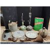 Image 1 : Collection of vintage items - Coal oil table lamp, gas can, spouts, tins, etc.