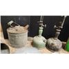 Image 5 : Collection of vintage items - Coal oil table lamp, gas can, spouts, tins, etc.