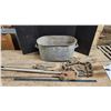 Image 1 : Oval steel washtub, w/ assorted items - golf clubs, etc.