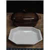 Image 2 : brown glass casserole dish and cooks friend fine stoneware serving tray