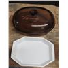 Image 3 : brown glass casserole dish and cooks friend fine stoneware serving tray
