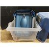 Image 2 : Rubbermaid step stool and assorted plastic tubs lids