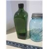 Image 2 : vintage green glass bottle and 2 sealer jars