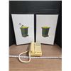 Image 1 : Vintage telephone & Pair of framed glass "Trashcan" pictures