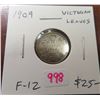 Image 1 : 1909 Canadian Silver 10 Cents. Coin is the Victorian Leaves variety. F-12.